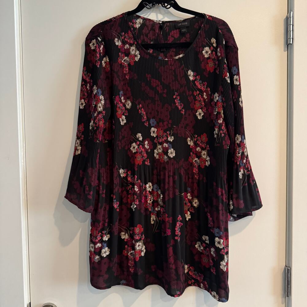 J. Jill Floral Peplum Top Black Floral Button Accordion Fold Long Sleeve Sz L